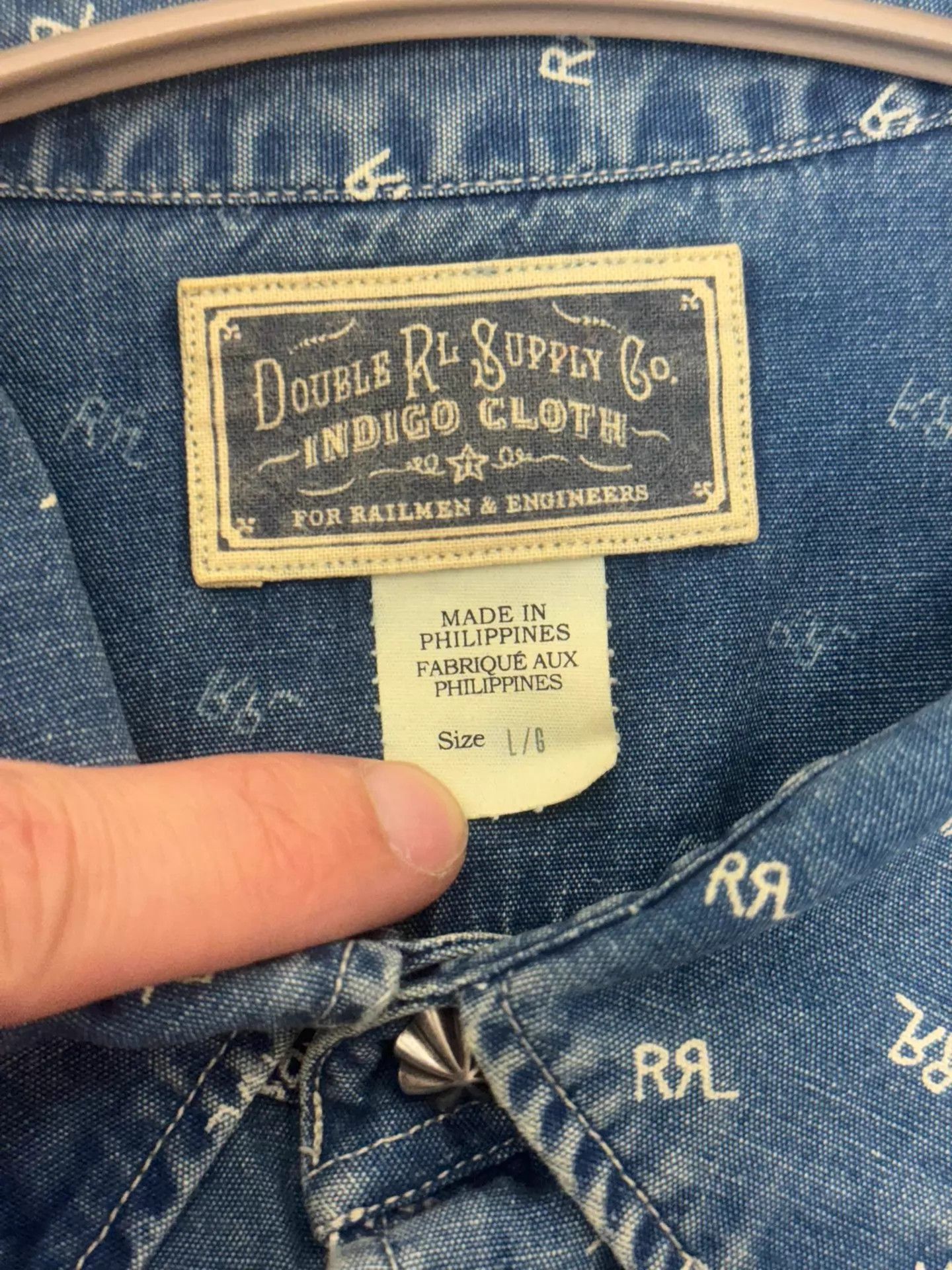 RRL Ralph Lauren Men's RRL Double RL Indigo Logo Shirt L Size US L / EU 52-54 / 3 - 2 Thumbnail