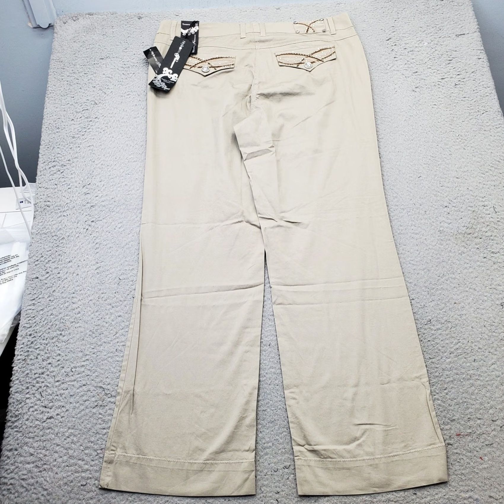 Vintage Style&co. Premium Trouser Pants Womens 14 Tan Tummy Control Stretch Low-Rise Size 36" / US 14 / IT 50 - 2 Thumbnail
