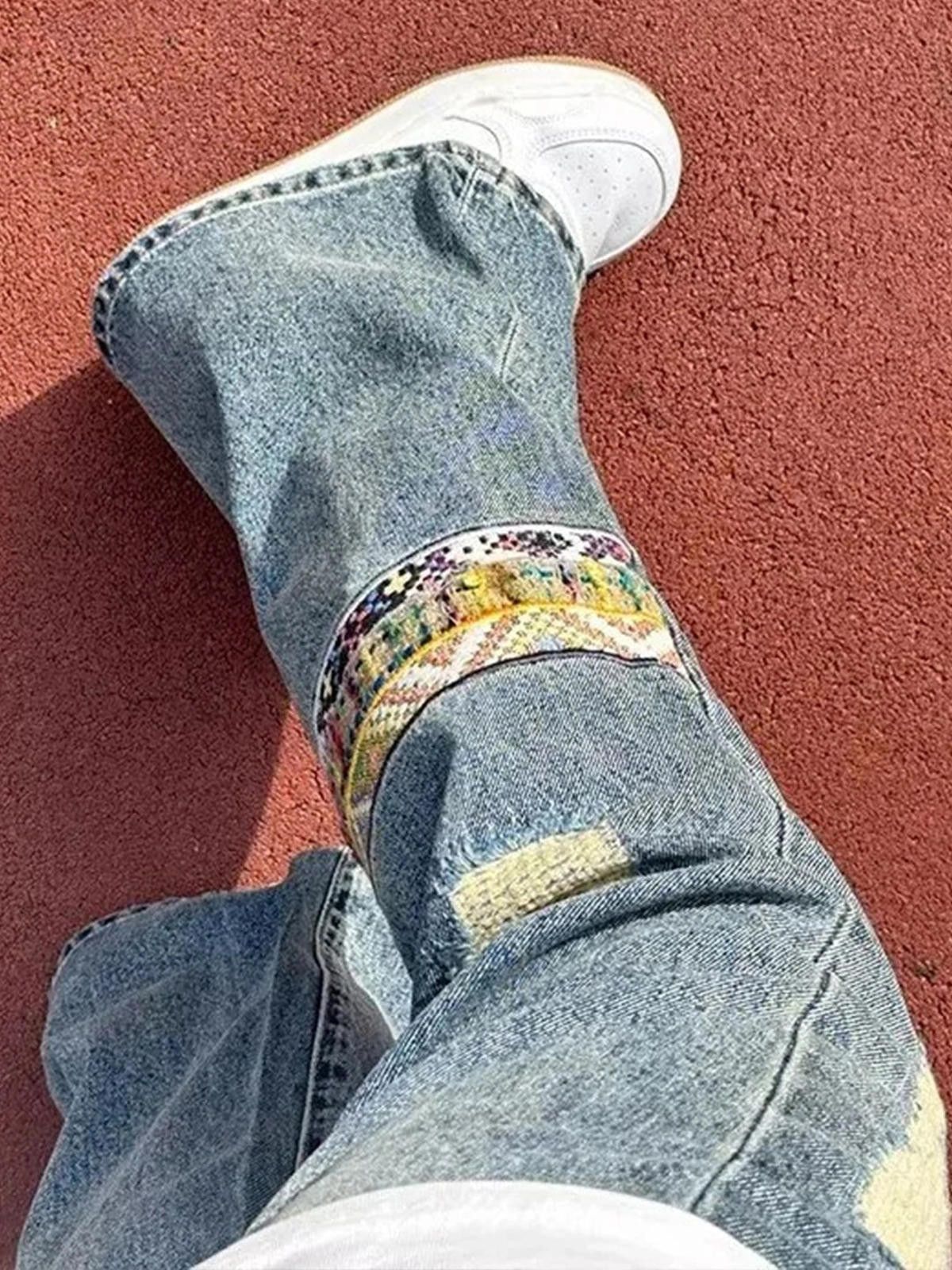 Japanese Brand Light Blue Distressed Flared Denim Jeans with Patch Size US 30 / EU 46 - 3 Thumbnail