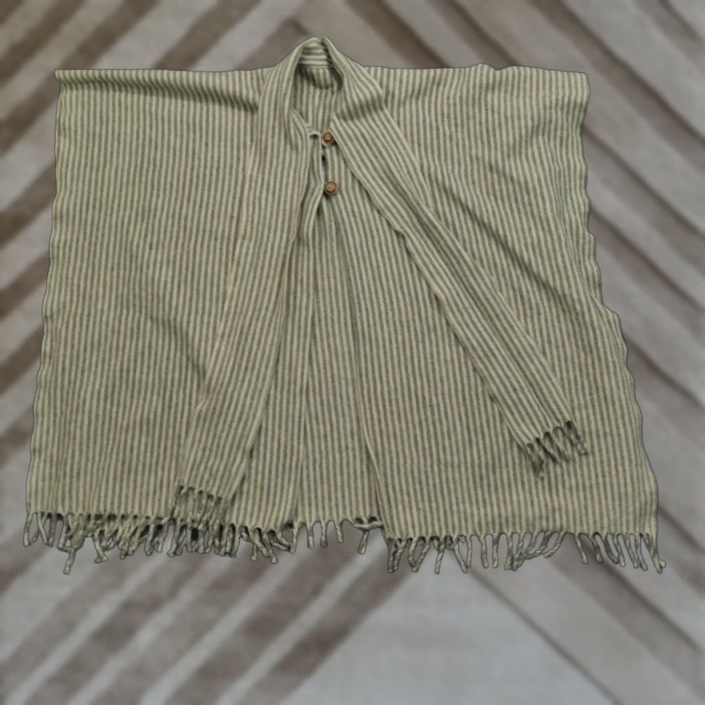 Vintage Artesanias Poncho Womens Adult Grey Tan Built In Scarf Wool Made In Mexico FR Size ONE SIZE - 1 Thumbnail
