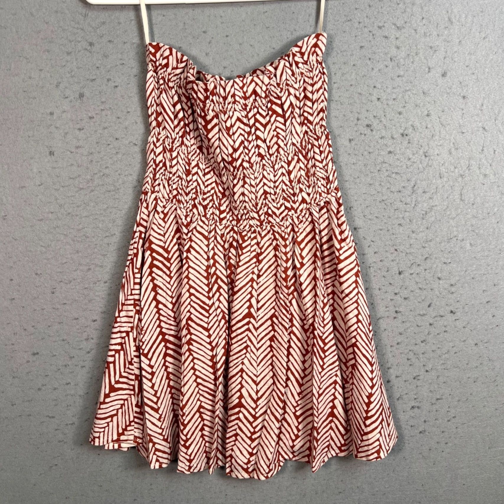 Vintage VRG GRL Womens Dress Mini Party/Cocktail Sleeveless Strapless Red Short 8 Cotton/Linen Blend Chevron Size M / US 6-8 / IT 42-44 - 2 Thumbnail