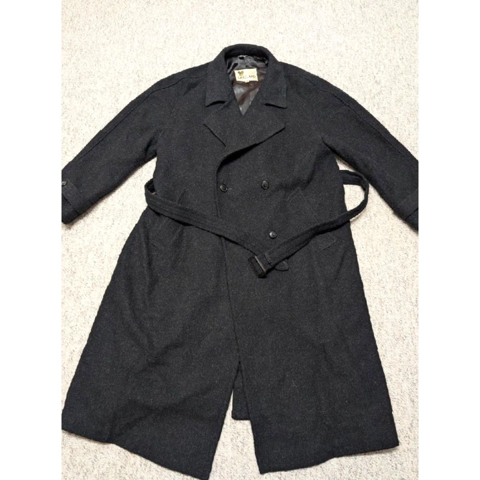 Vintage VINTAGE Lakeland overcoat XL Belted Wool Black Coat Men 46 51" length 37" arms Trench Long Belted Size US XL / EU 56 / 4 - 3 Thumbnail