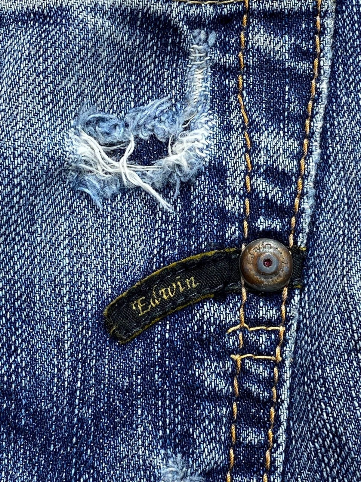 Edwin Vintage Edwin 503 Blue Wash Distress Patch Style Loose Jeans Size US 31 - 17 Thumbnail
