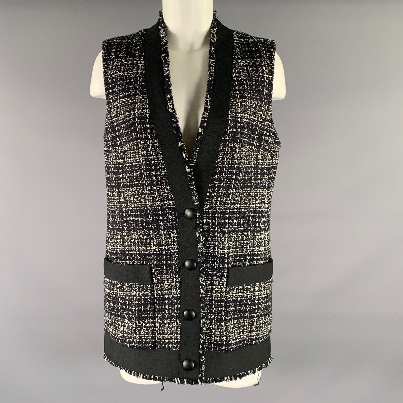 Akris AKRIS Size L Black White Polyester Blend Sleeveless Vest Size US L / EU 52-54 / 3 - 1 Thumbnail