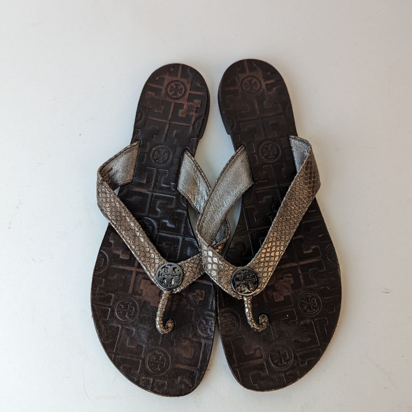 Tory Burch Tory Burch Thora Metallic Snakeskin Leather Flip Flops / 9 Size US 9 / IT 39 - 7 Thumbnail