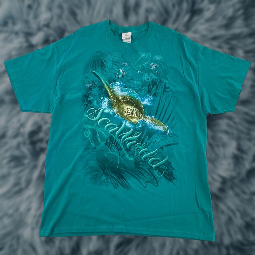 Vintage Seaworld Shirt Men XL Green Turtle Graphic Cotton Crew Neck Short Sleeve Logo Mens Size US XL / EU 56 / 4 - 1 Thumbnail