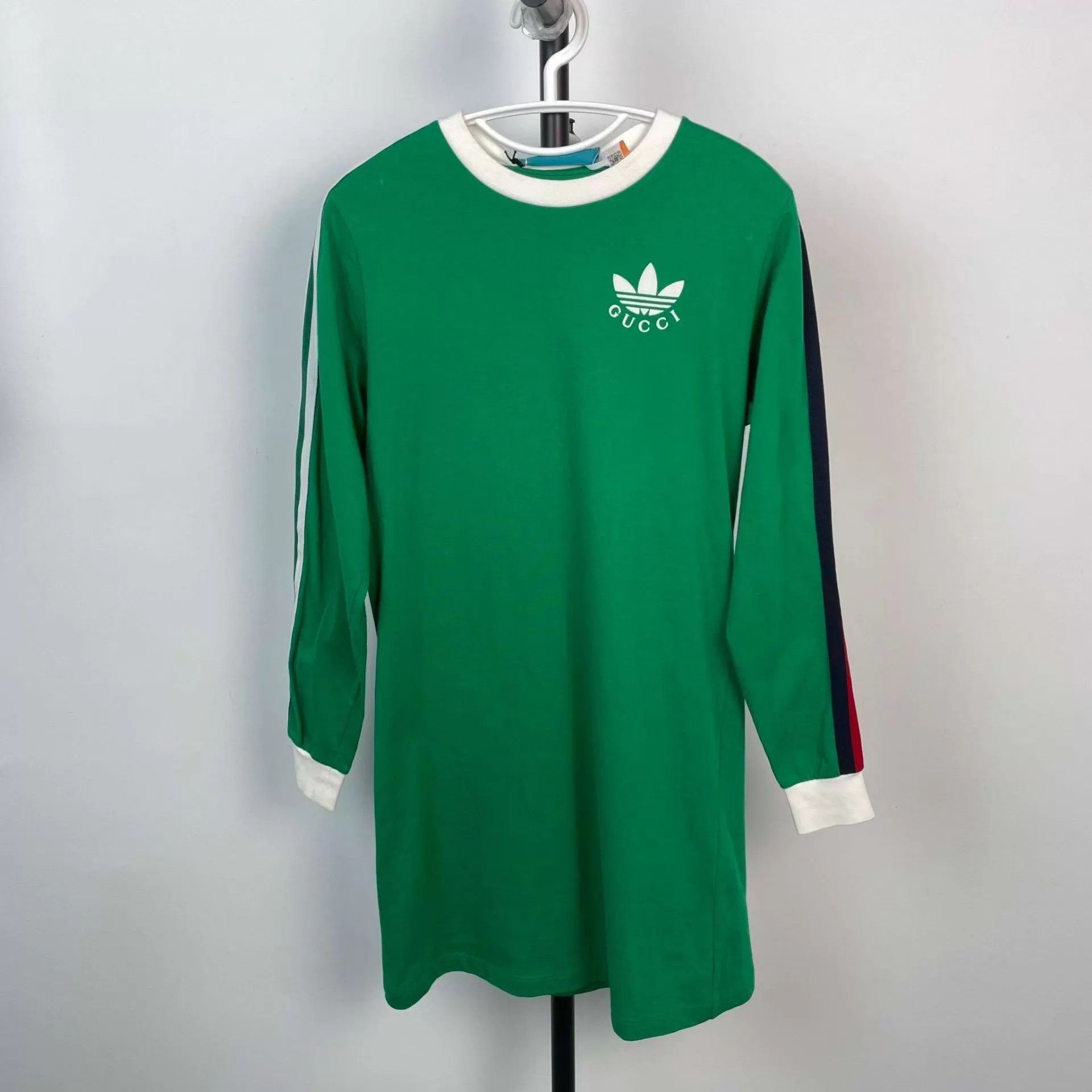 GUCCI Logo Print Green Long Sleeve Dress S