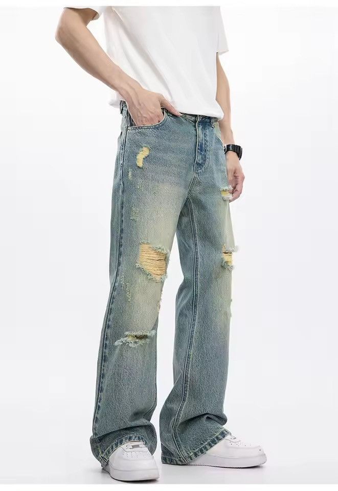 Other Straight Washed Hole Outdoor Streetwear Light Blue Jeans Size US 30 / EU 46 - 4 Thumbnail