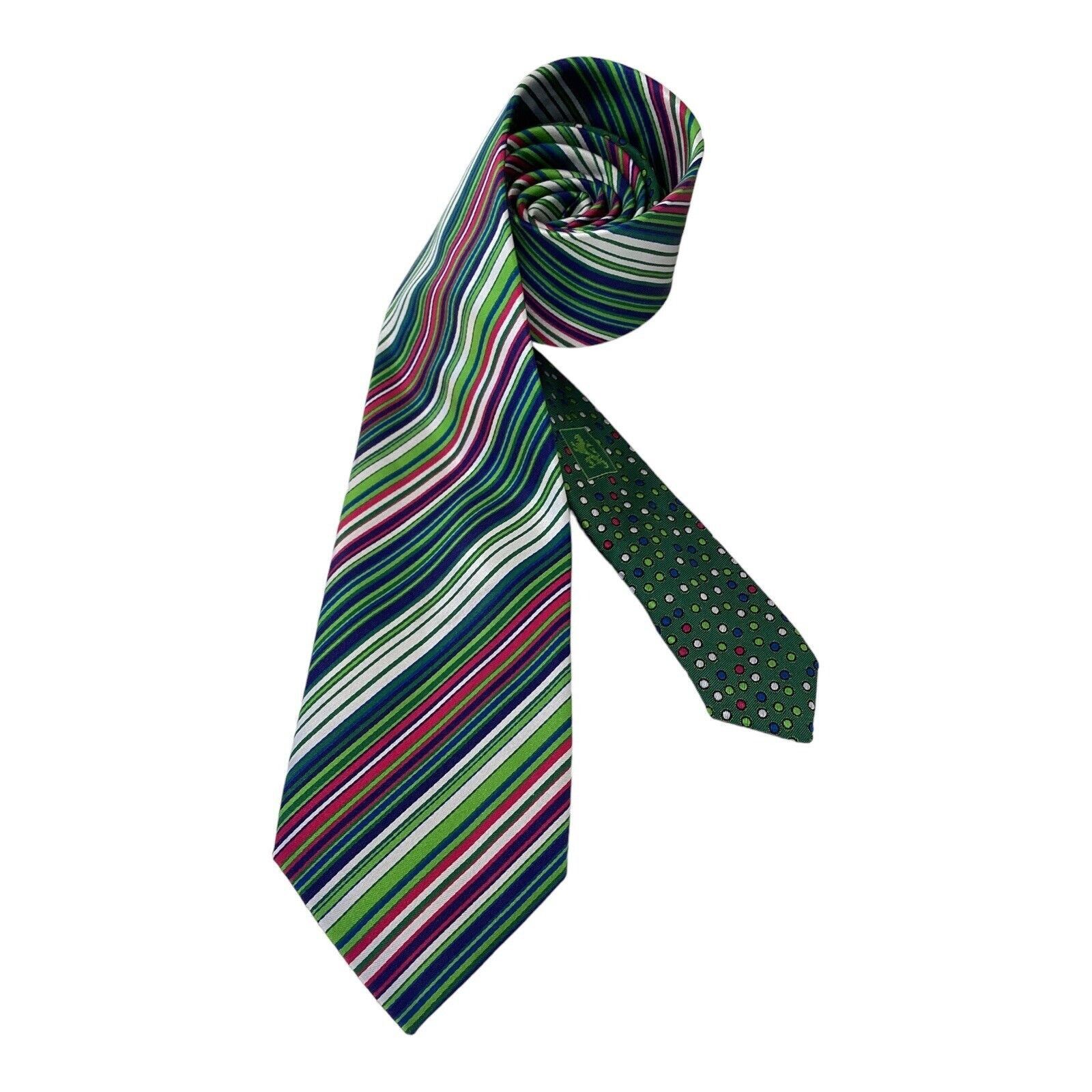 BUGATCHI BUGATCHI Green Striped Luxury Designer Silk Tie Made In Ital Size ONE SIZE - 1 Thumbnail