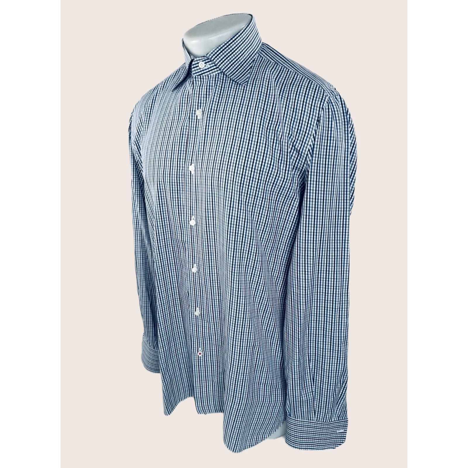 Isaia ISAIA Shirt Mens 41 / 16 Plaid Dress Shirt Long Sleeve White Black Blue 00 EXCELLENT Size US L / EU 52-54 / 3 - 1 Thumbnail