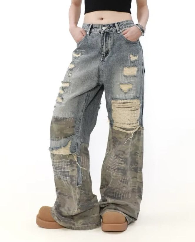 Jean Vintage Mopping Camouflage Patchwork Denim Jean Size US 28 / EU 44 - 2 Thumbnail