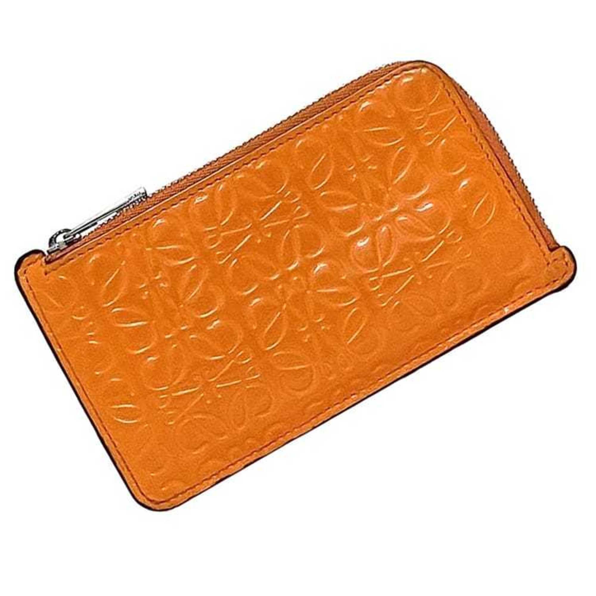 Loewe Coin Case Ec-22712 Orange Anagram 109.10Gz40 Purse L-Shaped Patent Leather 101926 Wallet Women's Mini