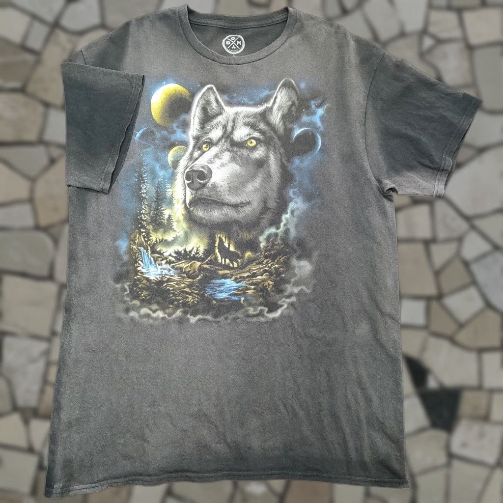 Vintage VINTAGE DOM Wolf Graphic T-shirt Black Moon Nature 90s Crew Neck Short Sleeve L Men Black Cotton Knit Nature Wolf Graphic Tee Size US L / EU 52-54 / 3 - 1 Thumbnail