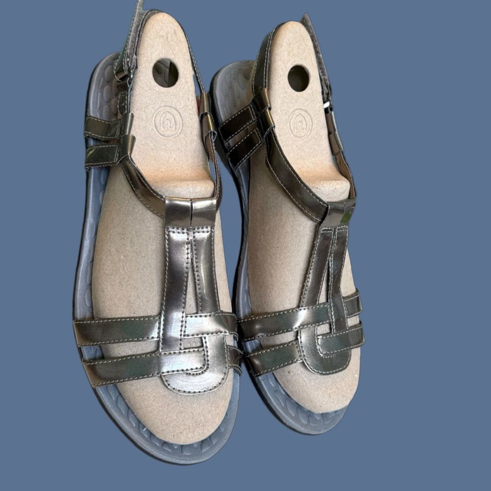 Clarks Clark’s Collection Metallic Patent Leather Strappy Sandals 10 M Gunmetal Gray Sandals Bohemian Comfort Slide Sandals Women Mens Womens Size US 8 / IT 38 - 1 Thumbnail