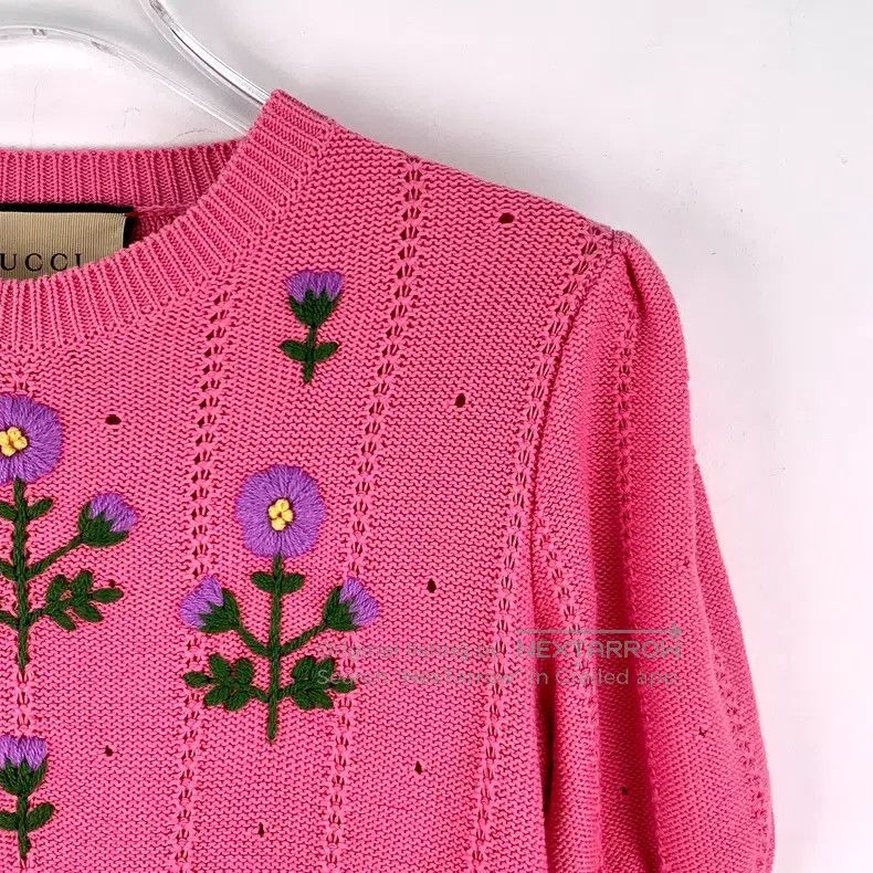 Gucci Gucci Pink floral embroidered cotton round-neck short-slee Size XXS / US 00 / IT 34 - 3 Thumbnail