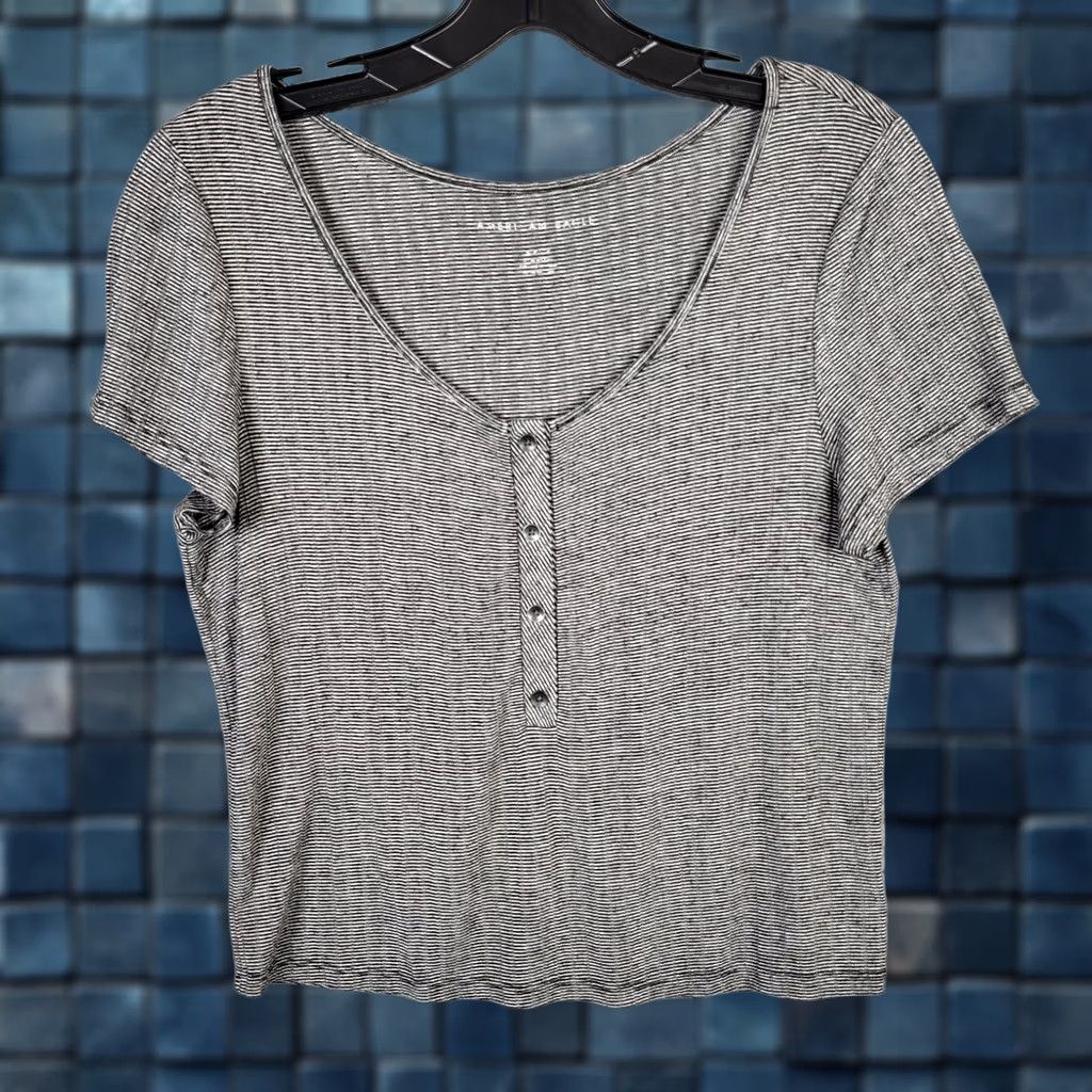 American Eagle Outfitters American Eagle Outfitters Cropped Top Women S Petite Short Sleeve Round Neck Multicolor Stretch Size S / US 4 / IT 40 - 1 Thumbnail