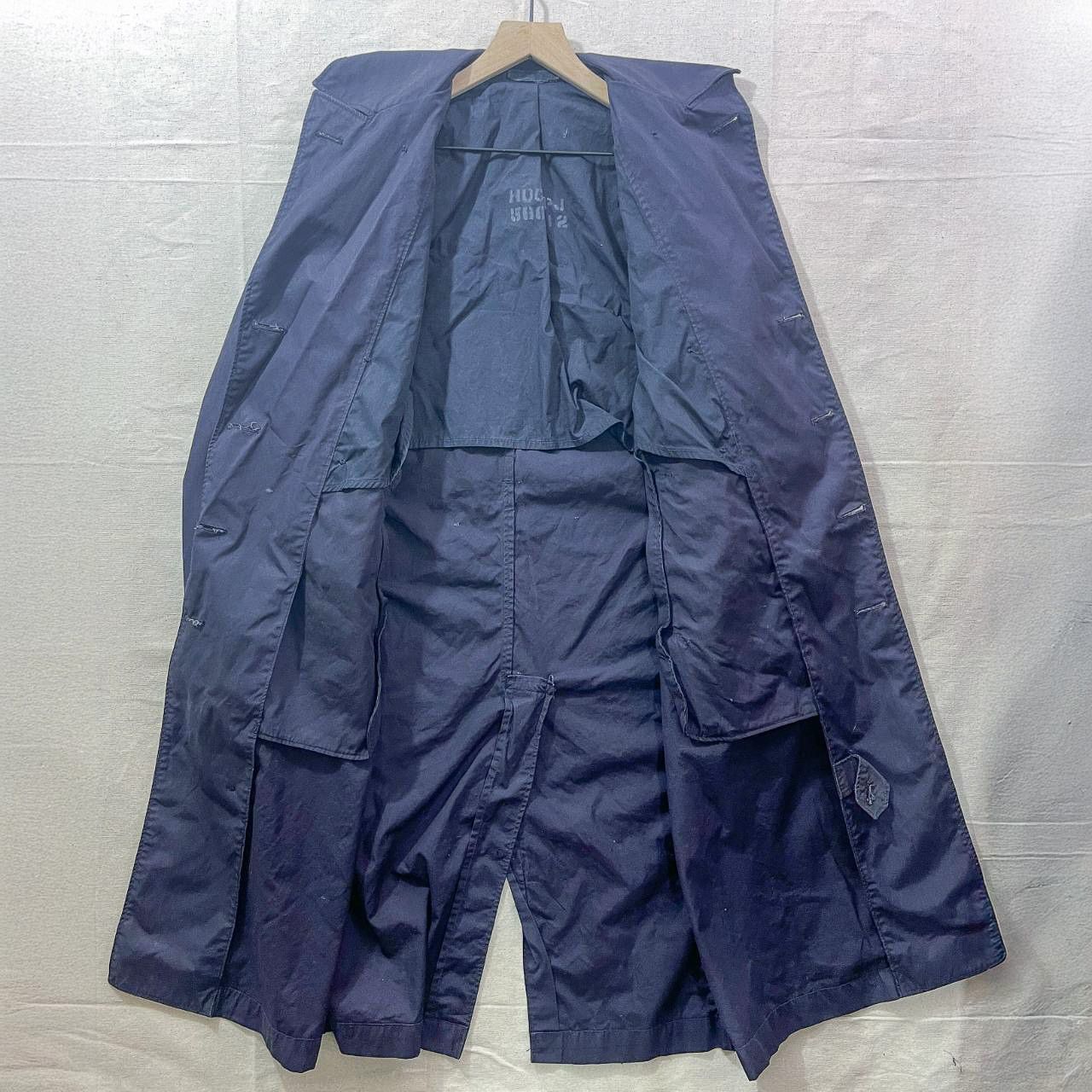 Vintage 1950s USN Navy Blue Trench Coat 21X45 Belted Stenciled Military Size US M / EU 48-50 / 2 - 2 Thumbnail