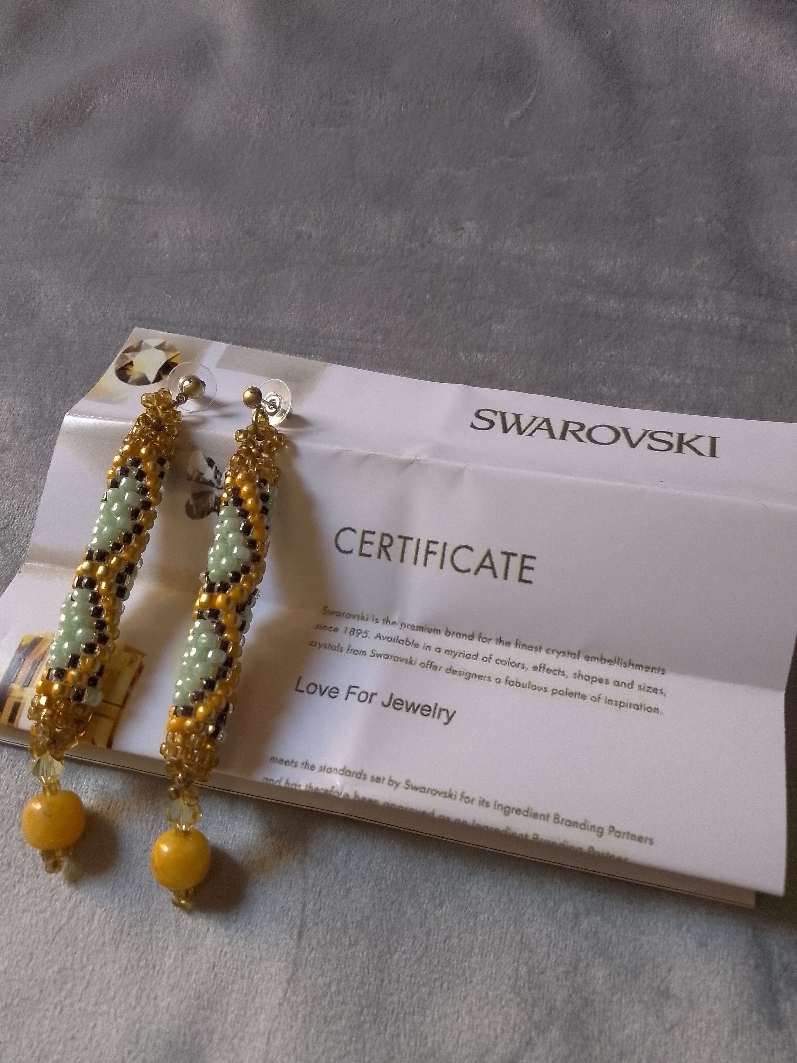 Handmade Earrings python skin natural yellow amber&Swarovski crystal Size ONE SIZE - 4 Thumbnail