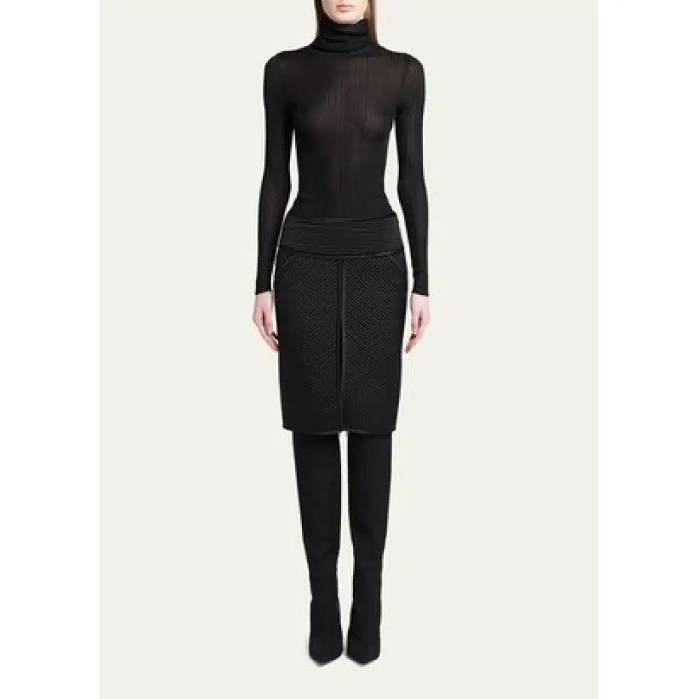 Tom Ford o1loc1c1024 GC5694 Pinstripe Quilted Velvet Skirt in Black Size 26" / US 2 / IT 38 - 3 Thumbnail