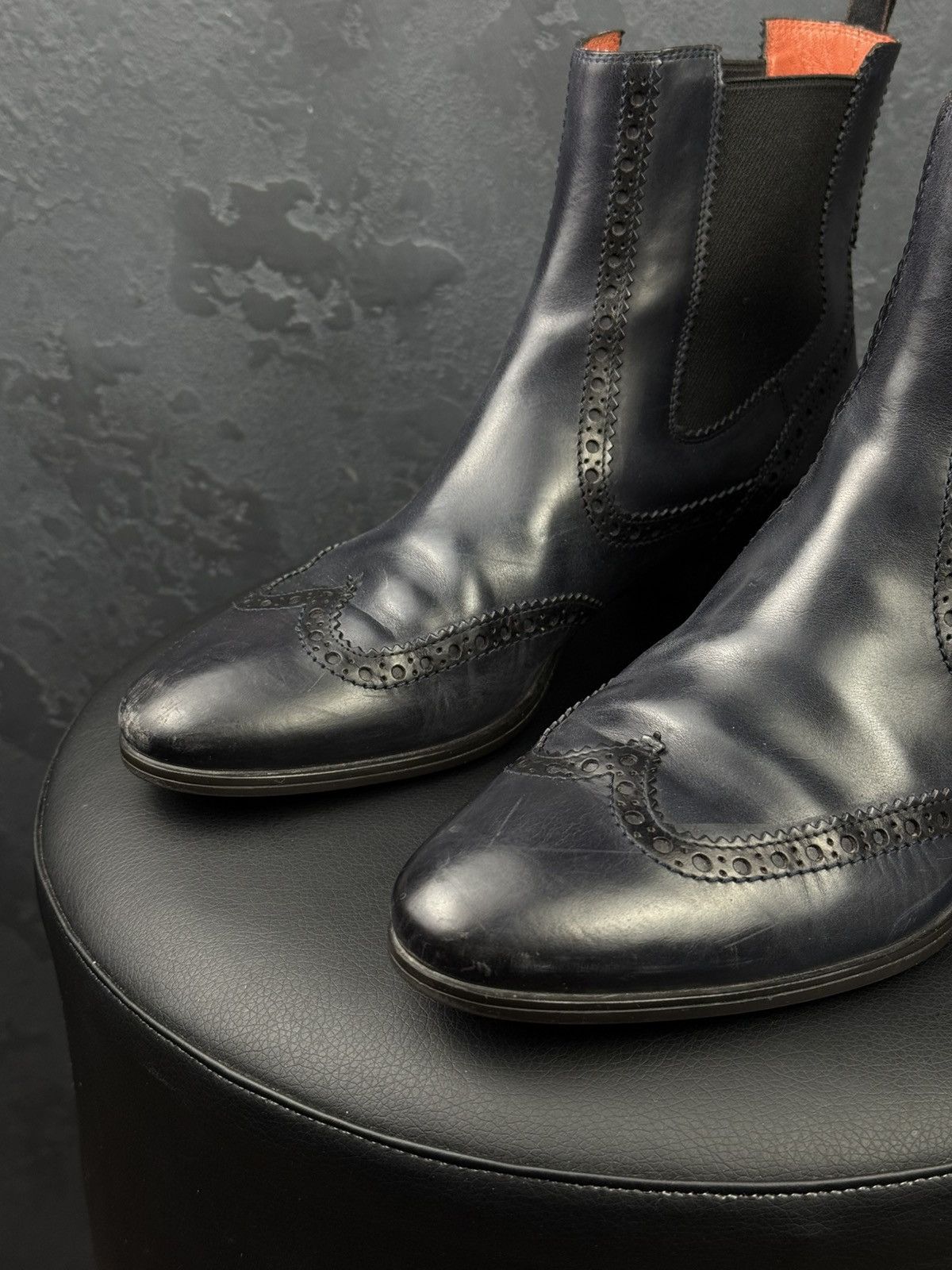 Santoni Santoni Wingtip Chelsea Ankle Boots Black Leather Women Size US 10.5 / IT 40.5 - 3 Thumbnail