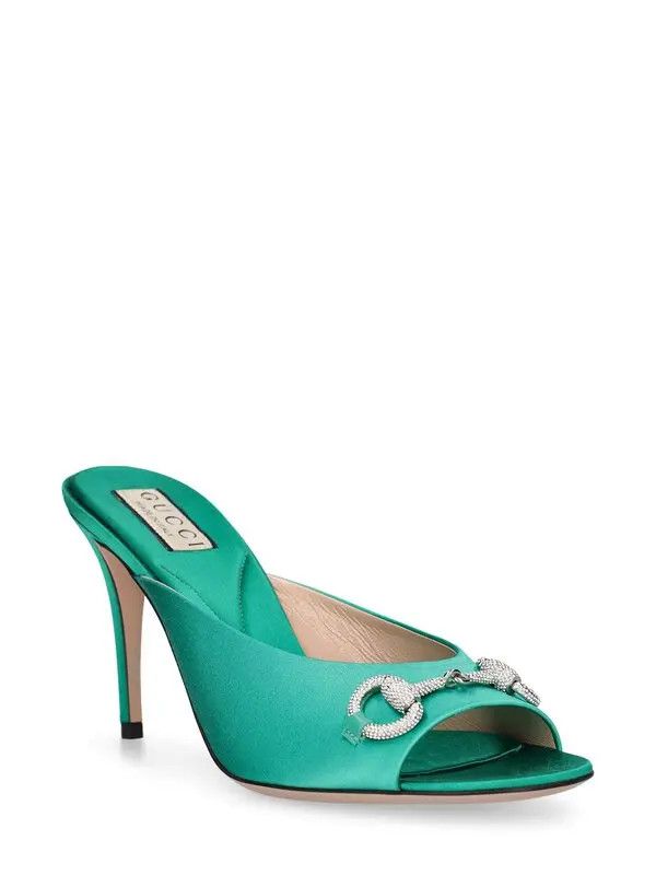 Gucci o1s1wg110425 Women's Horsebit Mid-Heel Slide Sandals Green Size US 7.5 / IT 37.5 - 2 Thumbnail
