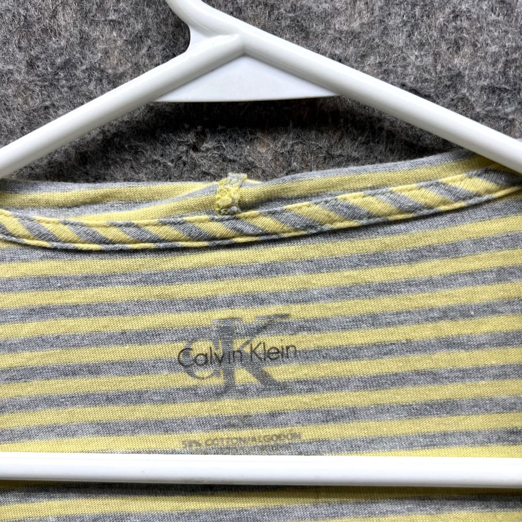 Calvin Klein Calvin Klein Sweater Women Large Pullover Hooded Striped Yellow Gray Fleece Cotton Logo Long Sleeve Size L / US 10 / IT 46 - 4 Thumbnail