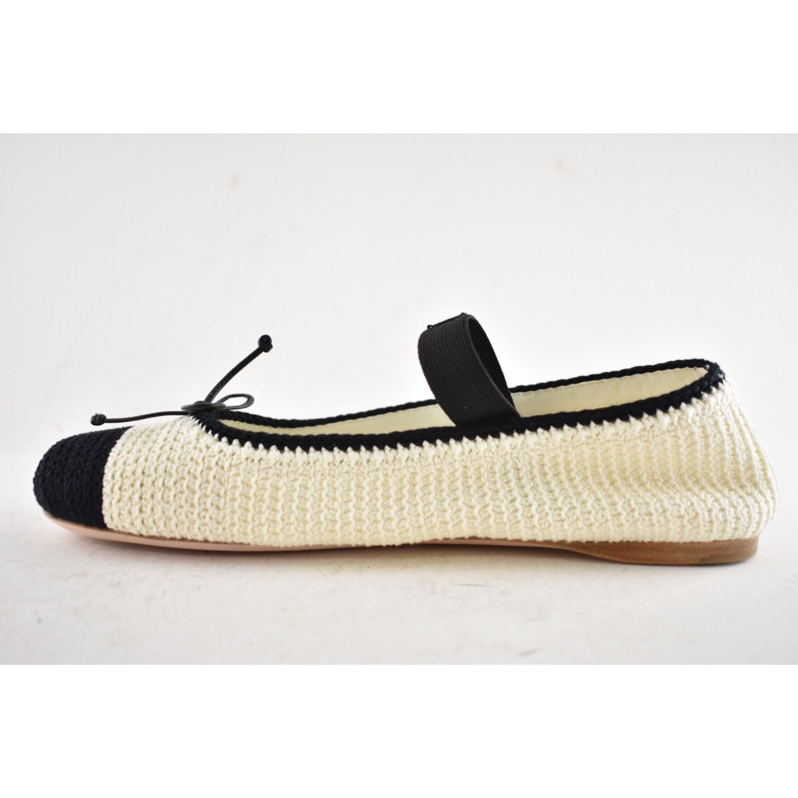 Miu Miu Miu Miu Crochet Knit Black White Bicolor Logo Strap Ballet Size US 12 / IT 42 - 16 Thumbnail