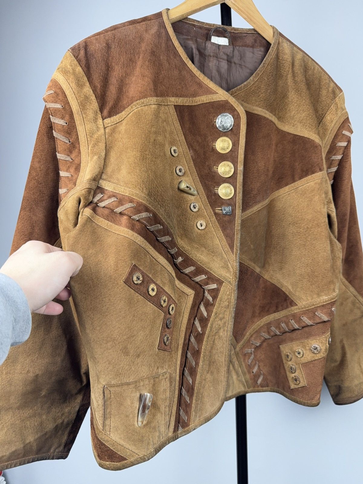 Genuine Leather Vintage Western Cowgirl Patchwork Suede Leather Jacket Boho Size L / US 10 / IT 46 - 2 Thumbnail