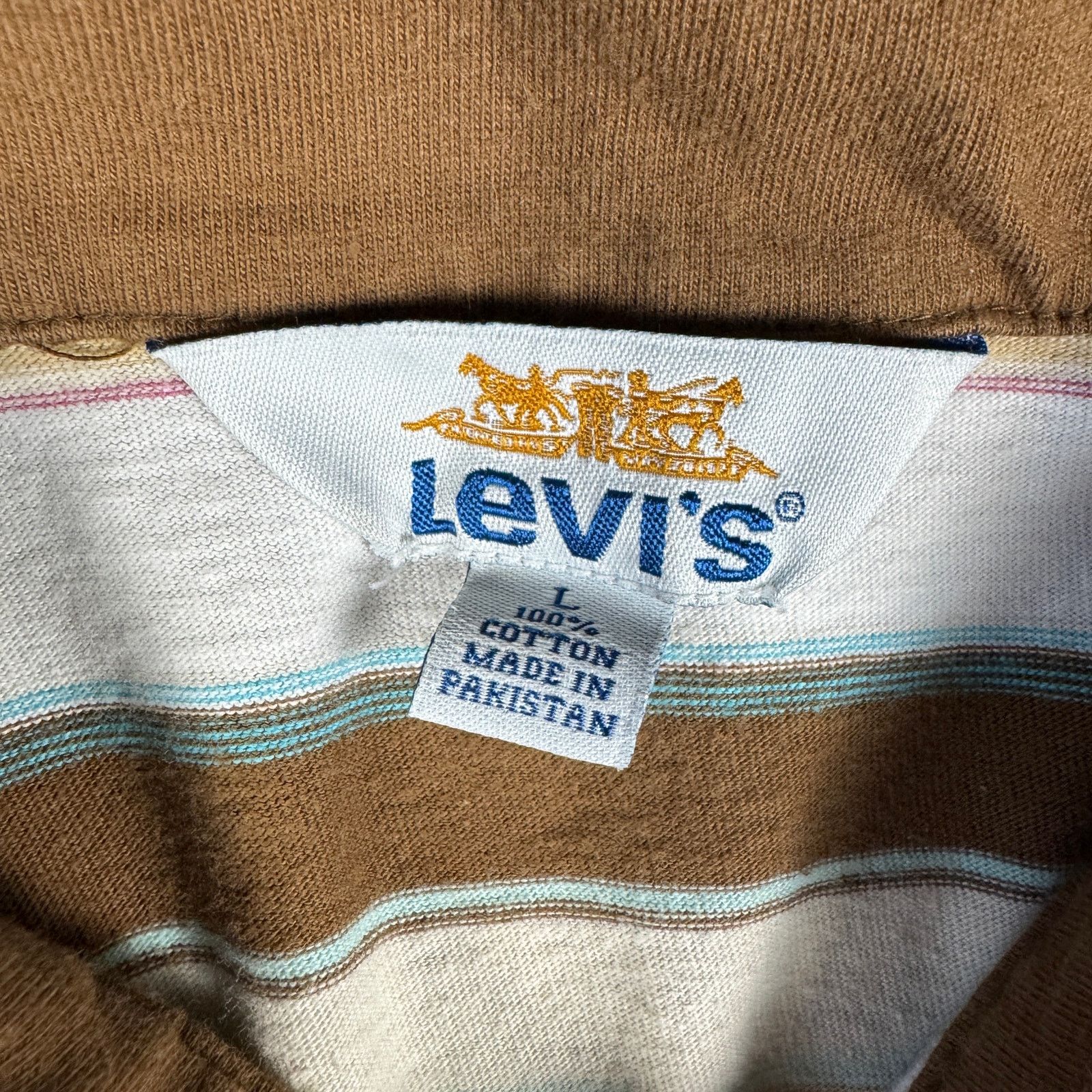 Levi's Vintage Levi’s Polo Shirt Men’s L Brown White Striped Y2K Size US L / EU 52-54 / 3 - 6 Thumbnail