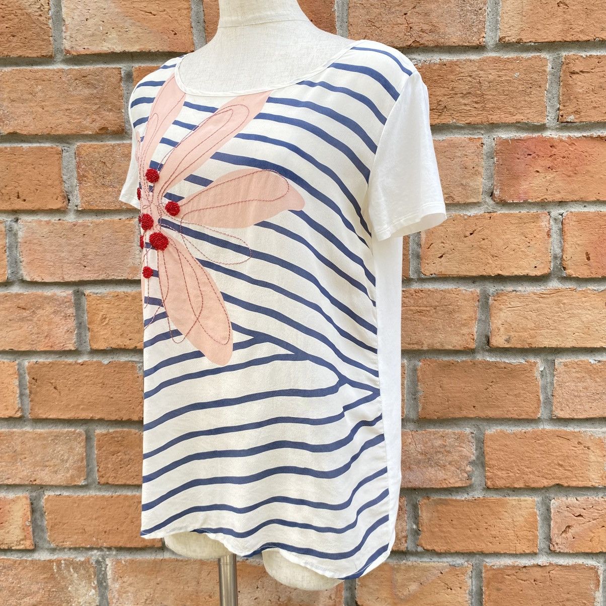Max Mara Max Mara Striped Tee with Floral Appliqué Size M / US 6-8 / IT 42-44 - 12 Thumbnail