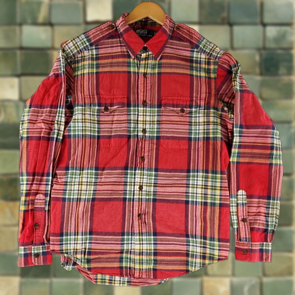 Polo Ralph Lauren Polo Ralph Lauren Button-Up Shirt Plaid Red Long Sleeve Mens XL Epaulets Button Up Shirt Red XL Mens Size US XL / EU 56 / 4 - 1 Thumbnail