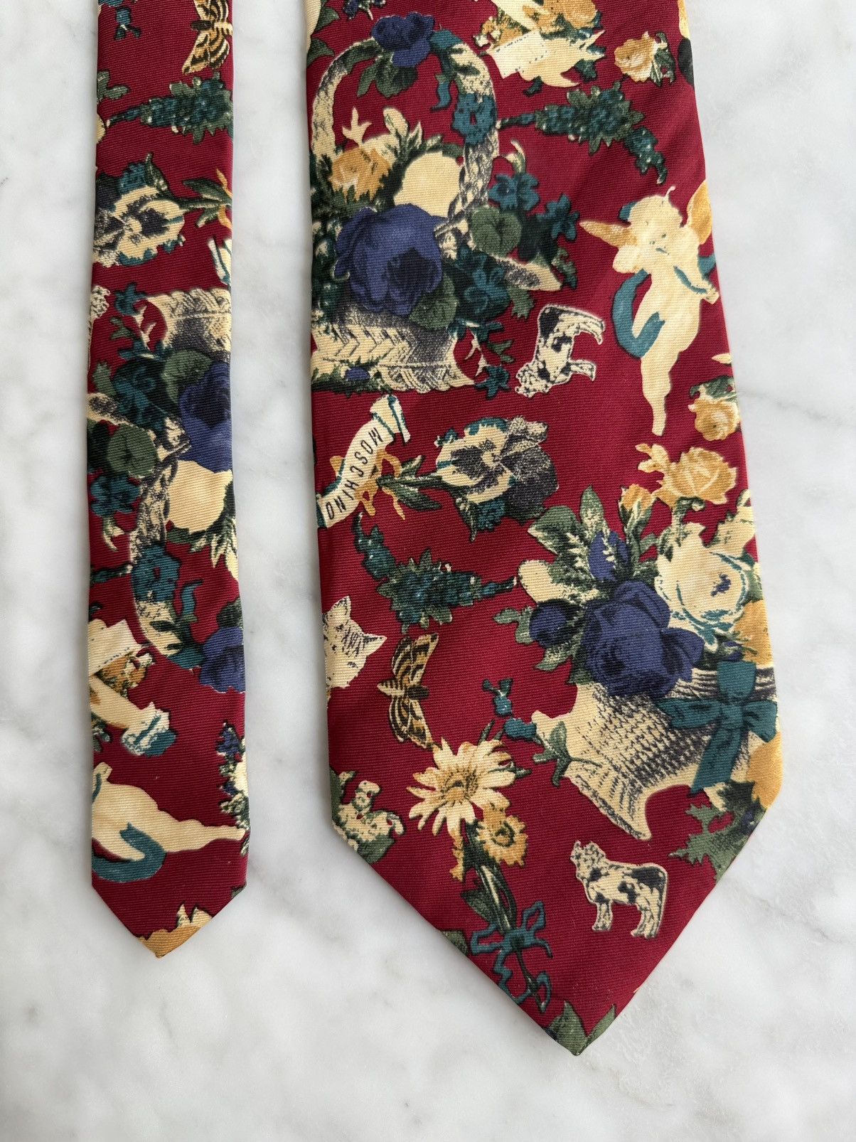 Moschino Vintage Moschino Burgundy Cherub Floral Silk Tie Couture Era Size ONE SIZE - 1 Thumbnail