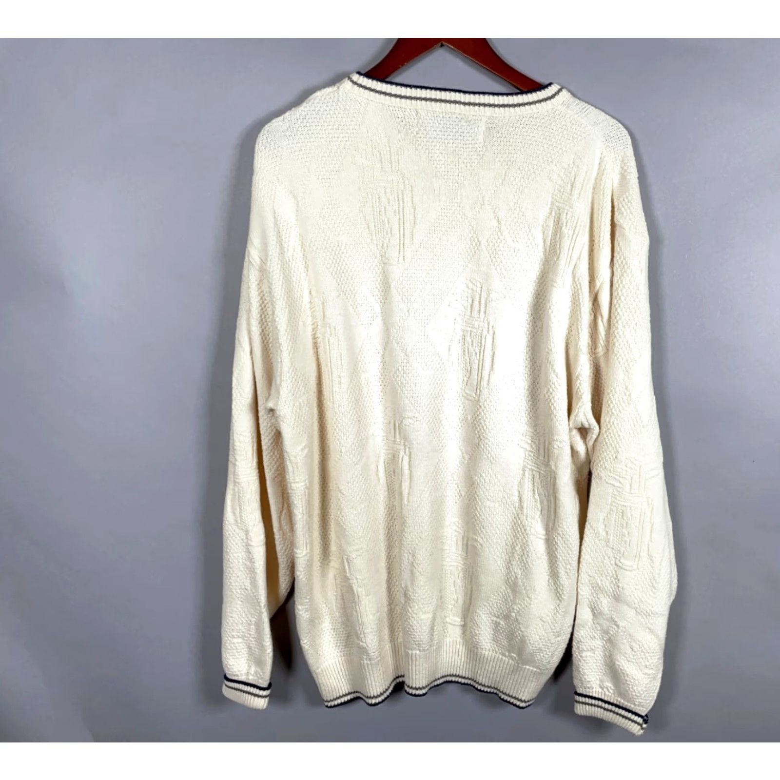 Vintage Vintage Shenandoah Men’s Heavyweight Ivory Cotton Golf Sweater XL Tall 90s Embroidered Knit Pullover Size US XL / EU 56 / 4 - 2 Thumbnail