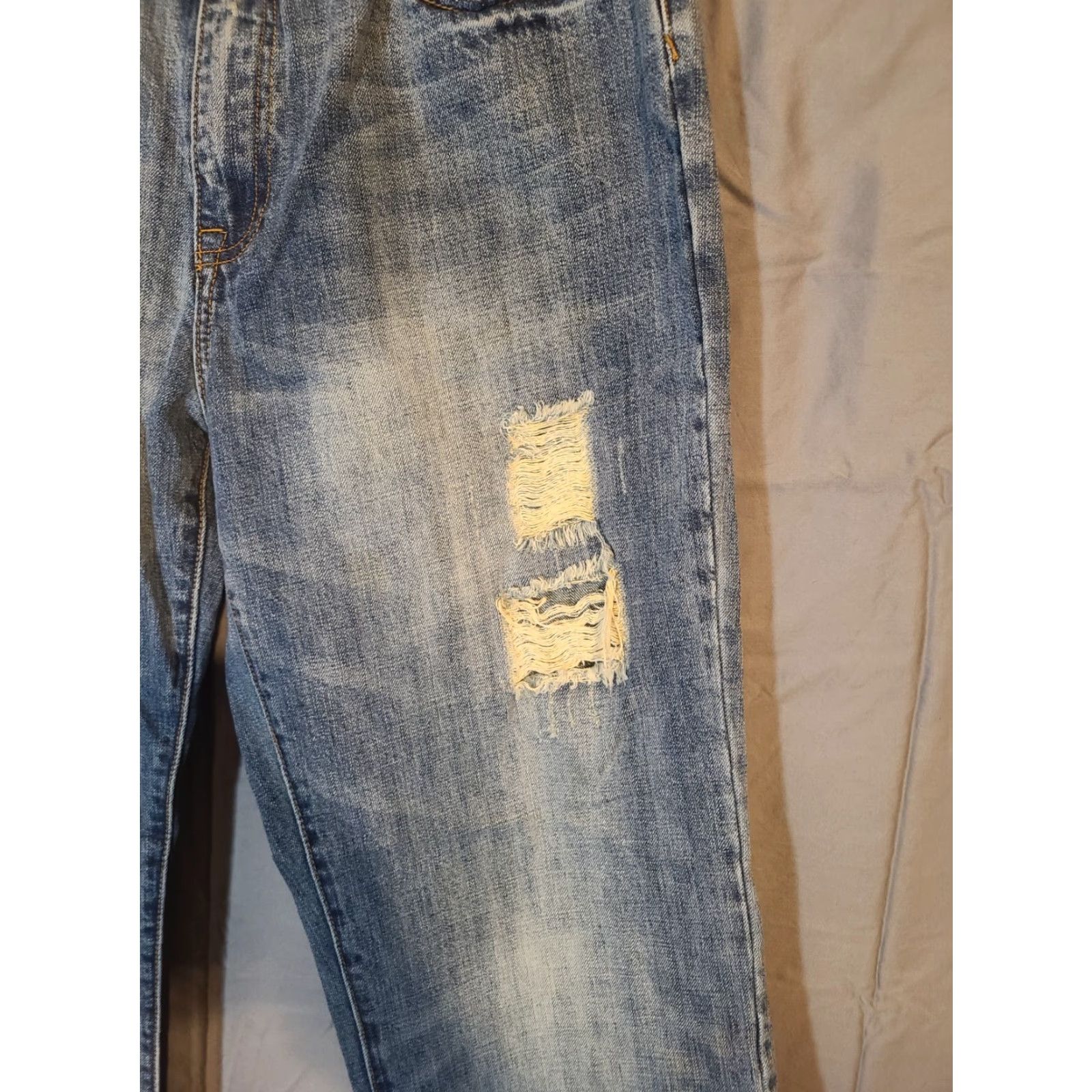 Vintage Industrial Exchange Jeans Loose Fit 36x34 100% Cotton Blue Distressed Holes 5-Pocket Mid Rise Mens Straight Denim Jeans Size US 36 / EU 52 - 3 Thumbnail