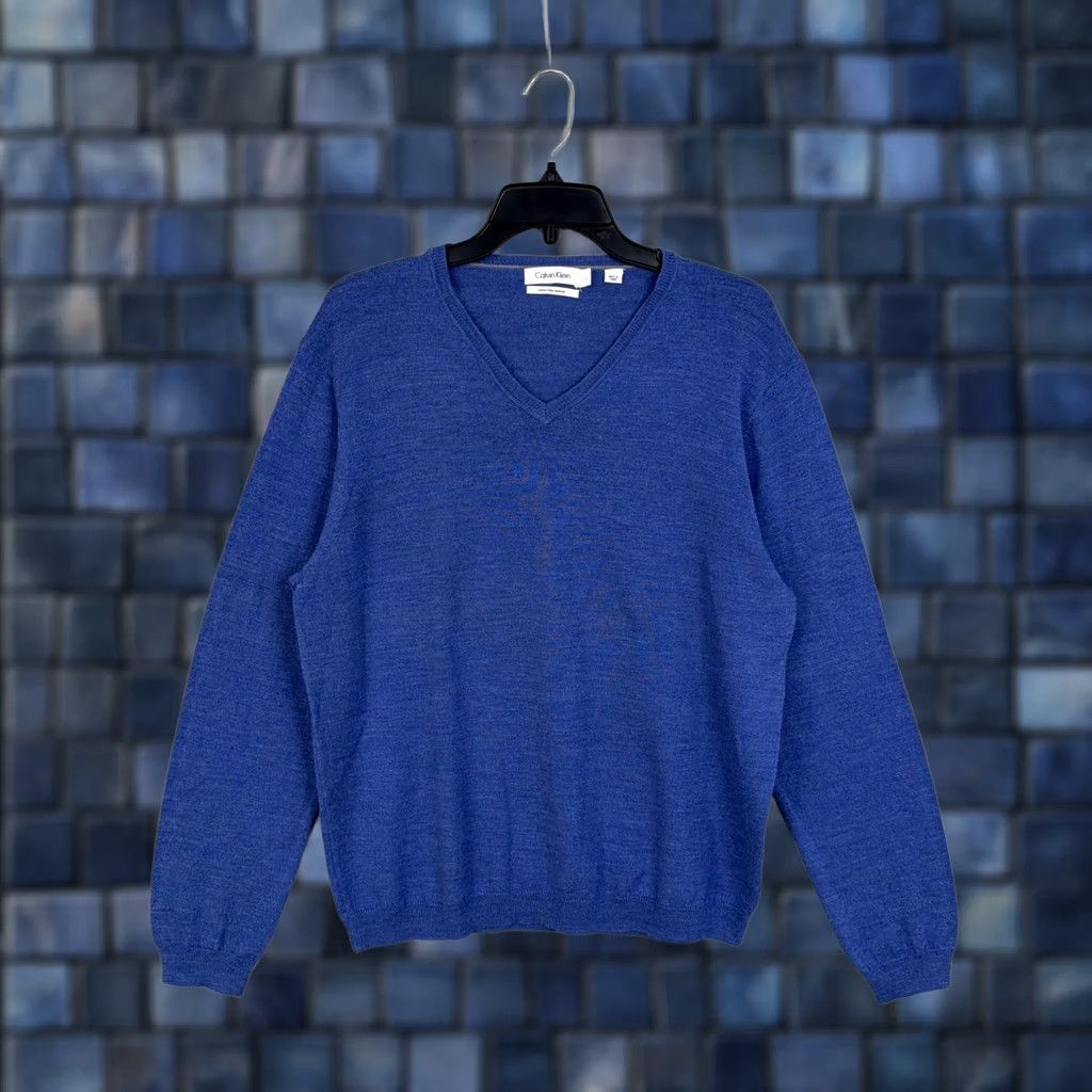 Calvin Klein Calvin Klein Sweater Mens Large Blue Extra Fine Merino Wool V Neck Pullover Luxe Size US L / EU 52-54 / 3 - 1 Thumbnail