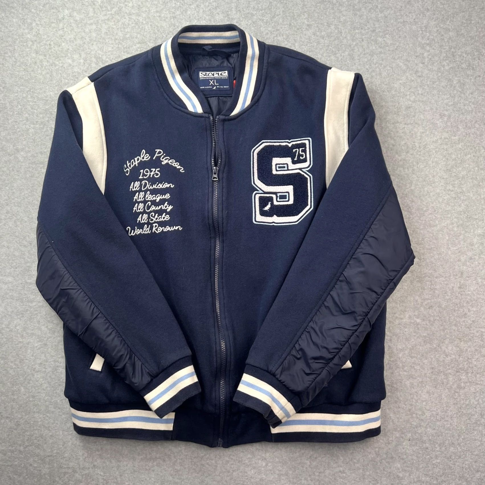 Vintage Staple Pigeon Jacket Mens XL Navy Varsity College Embroidered S 75 Bomber Zip Full-Zip Letterman Size US XL / EU 56 / 4 - 2 Thumbnail
