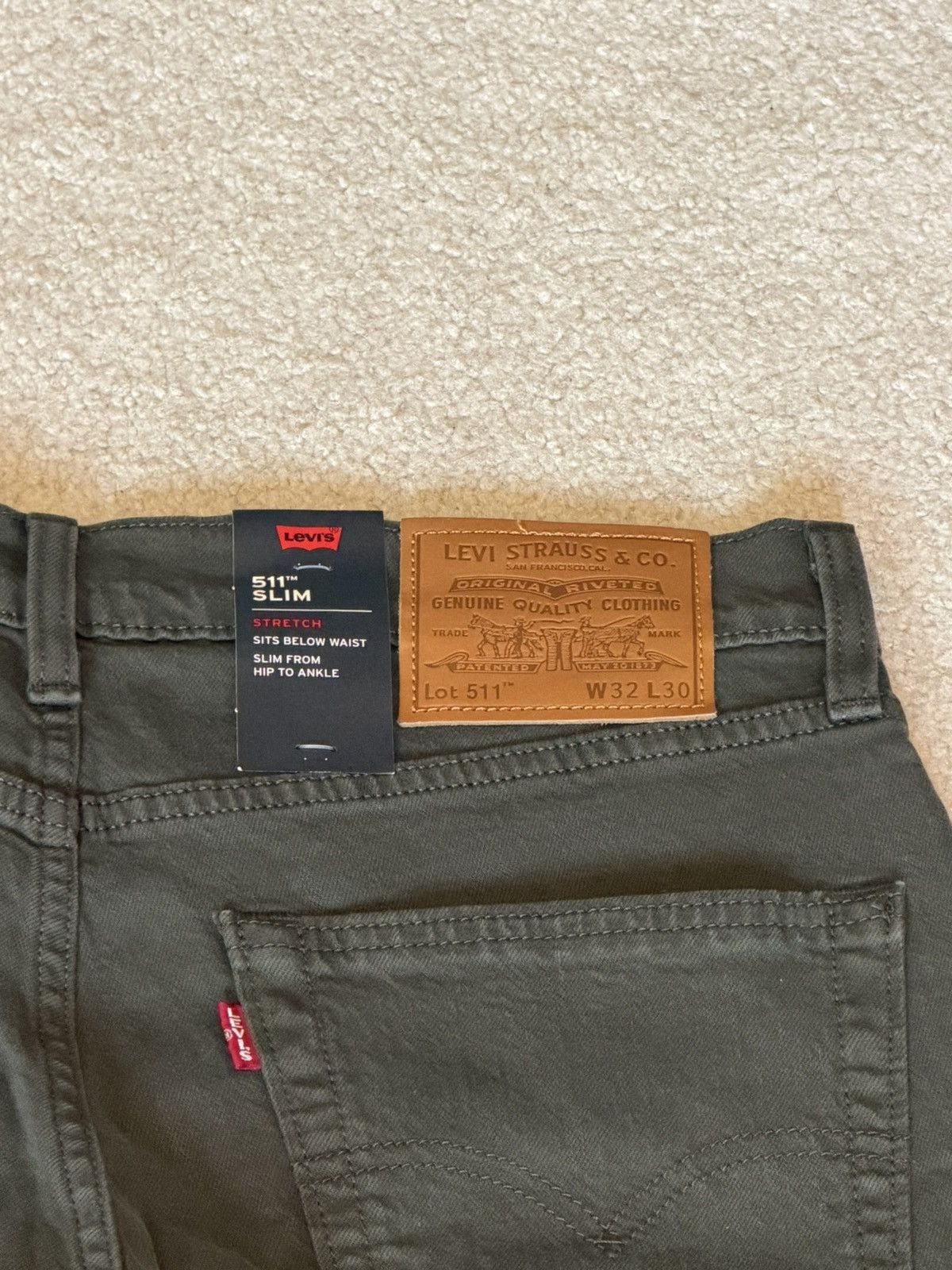 Levi's 511 Slim Stretch 32x20 Dark Green New w/ tags Size US 32 / EU 48 - 3 Thumbnail