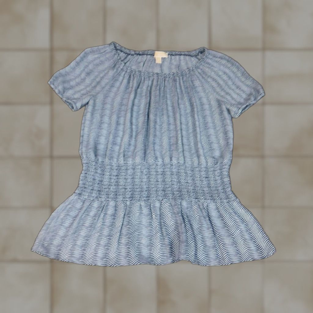 Michael Kors Michael Kors Womens Blouse M Blue Striped Crew Neck Pullover Short Sleeve Dolman Stretch Ruffle Polyester Rayon Casual Classic Regular Modern Size M / US 6-8 / IT 42-44 - 1 Thumbnail