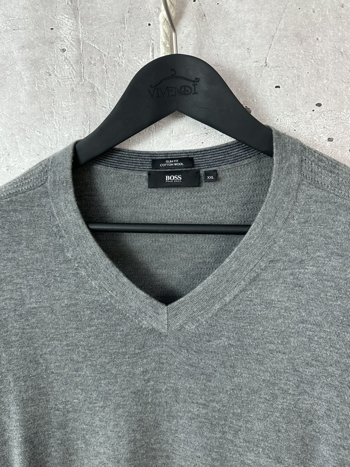 Hugo Boss Hugo Boss Slim Fit Cotton Wool Grey V-neck Sweater Size US XL / EU 56 / 4 - 4 Thumbnail