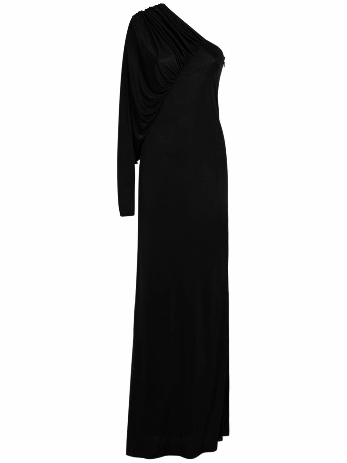 Saint Laurent Paris o1s1wg111024 One Shoulder Viscose Maxi Dress in Black Size L / US 10 / IT 46 - 1 Thumbnail