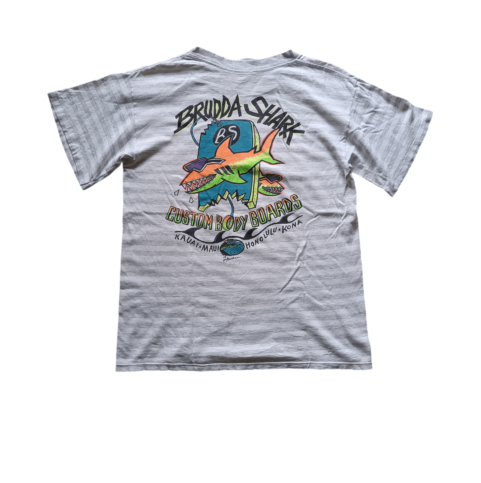 Vintage Vintage 90s BRUDDA SHARK Hawaii Striped Tshirt Size US M / EU 48-50 / 2 - 1 Thumbnail