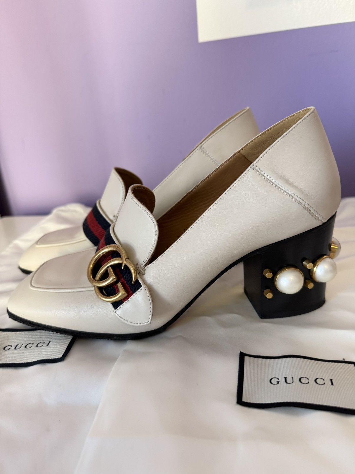 Gucci Gucci Peyton Marmont GG faux pearls loafers shoes 37.5 Size US 7.5 / IT 37.5 - 15 Thumbnail