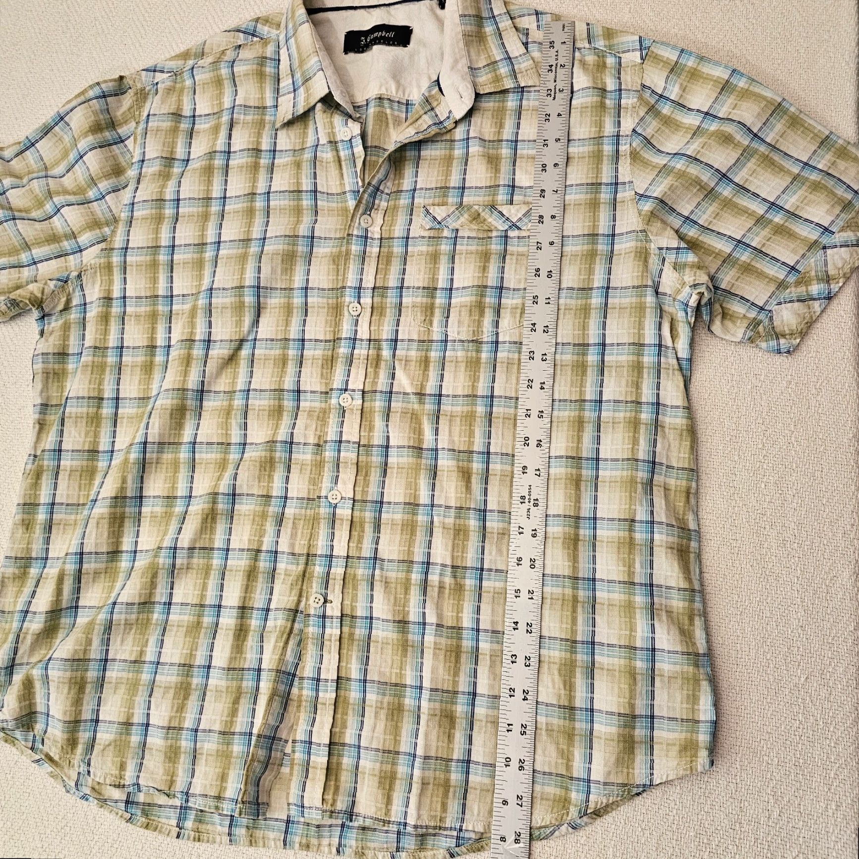 Vintage J. Campbell Button-Up Men's Shirt 2XL Plaid Green Short Sleeve Pocket Casual Size US XXL / EU 58 / 5 - 4 Thumbnail
