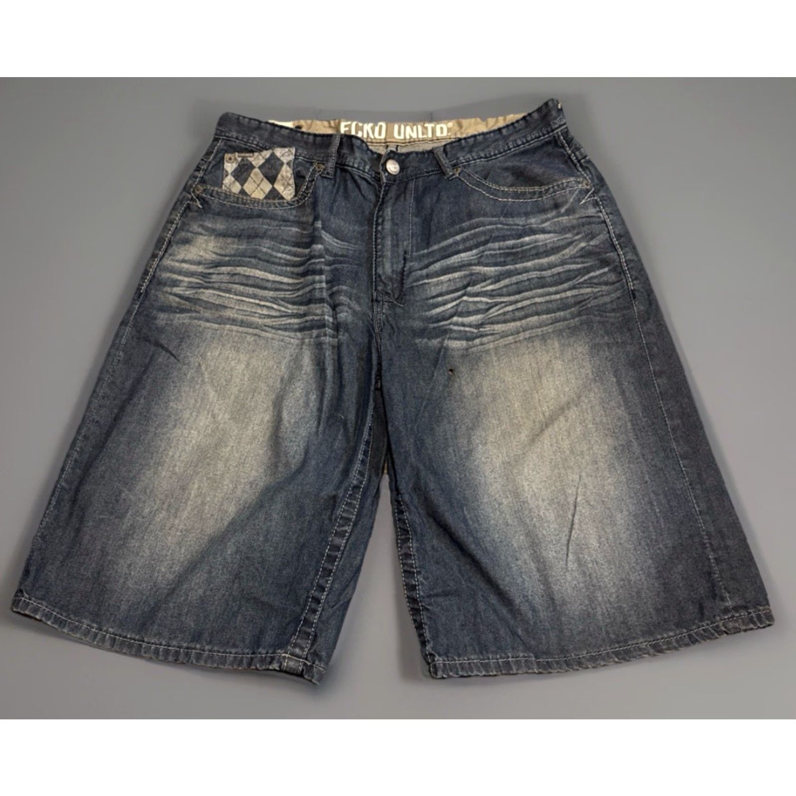 Ecko Unltd. VINTAGE Ecko Unltd. Bermuda Denim Shorts 36 Men Blue Checkered Pocket Jeans Baggy Size US 36 / EU 52 - 2 Thumbnail