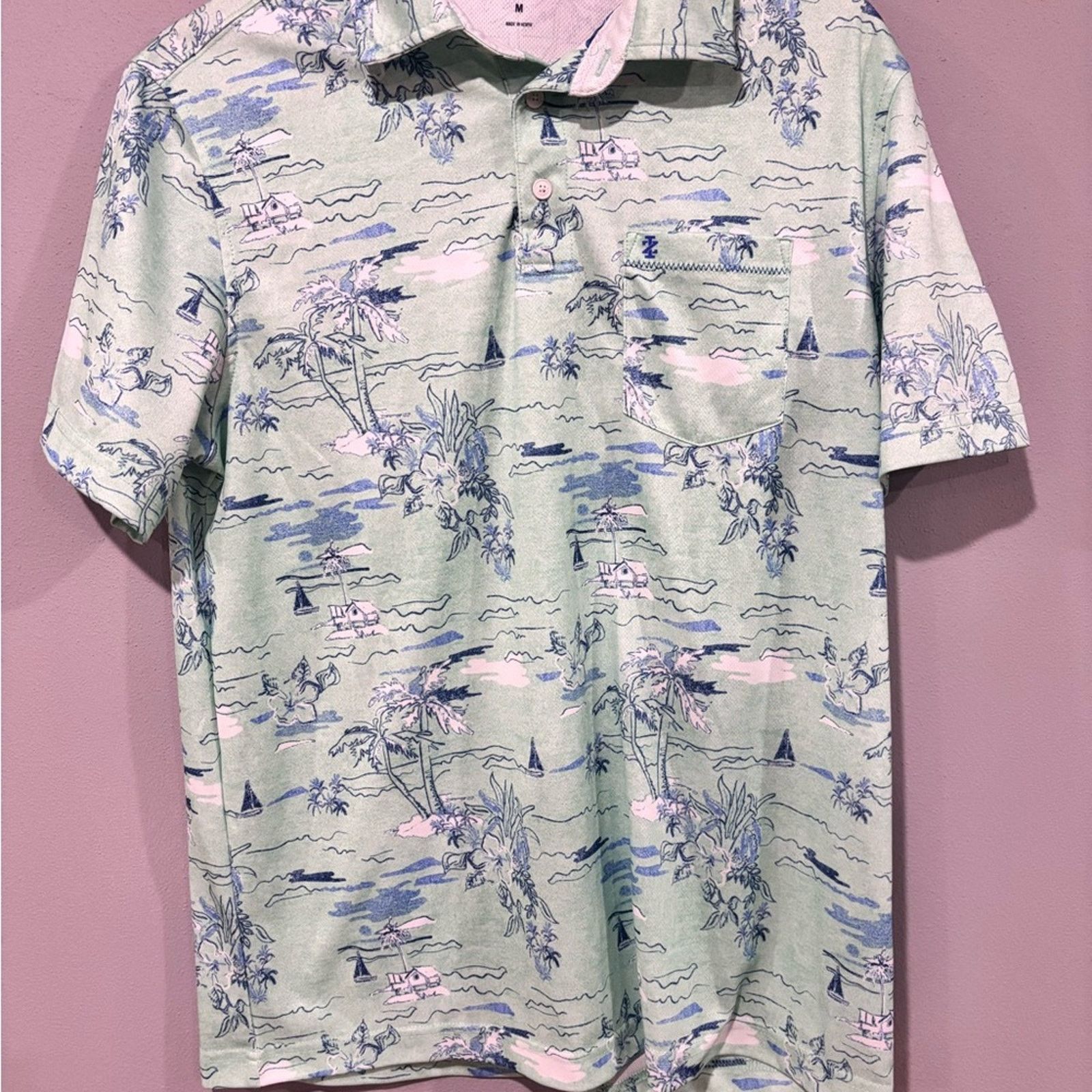 Izod Izod Men's Polo Shirt with Tropical Print - Green and Pink Size US M / EU 48-50 / 2 - 1 Thumbnail