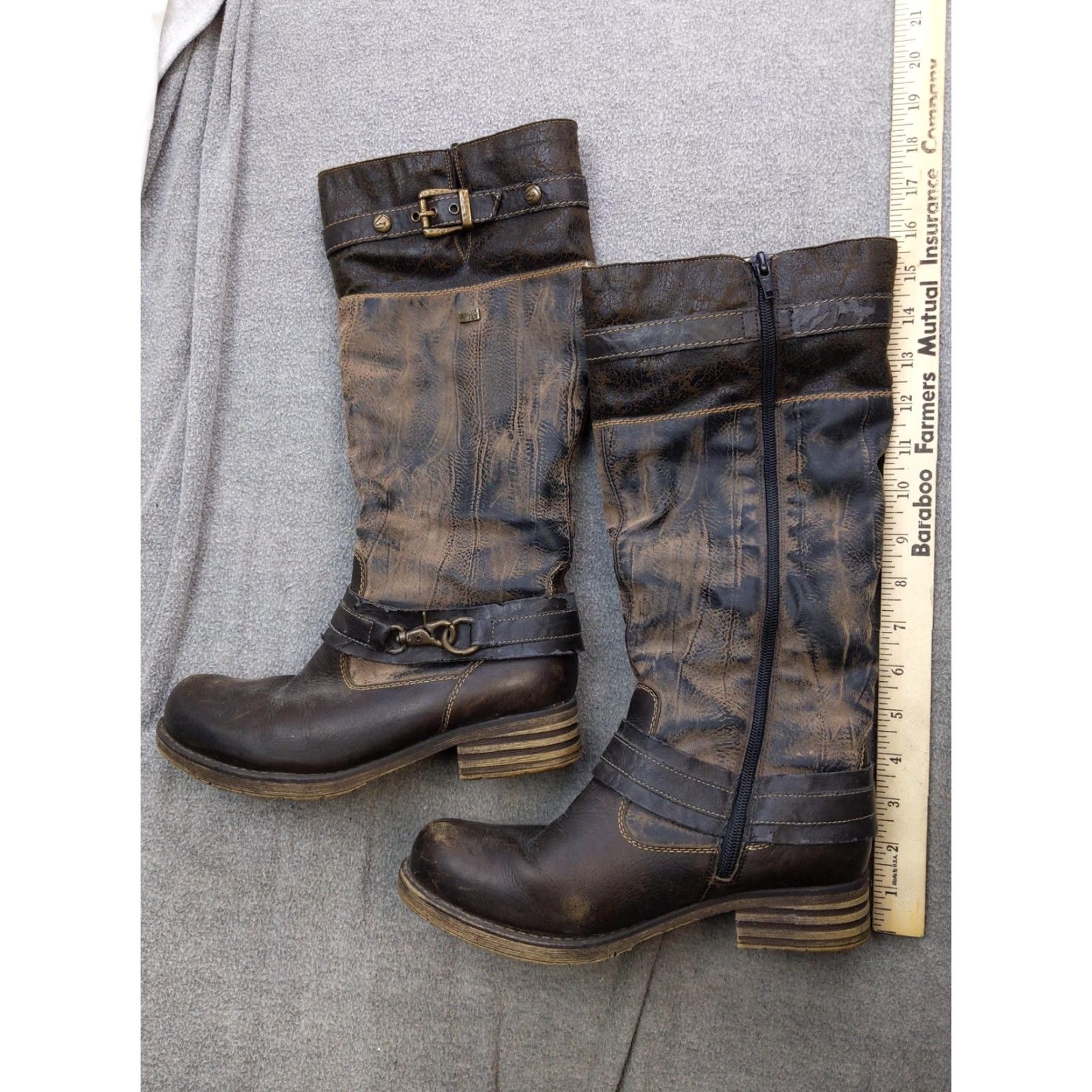 Vintage Remonte Womens Boots Knee High Biker 7.5 Brown Faux Leather Zip Buckle Lined Autumn Winter Casual Shoes Mens Womens Girls only Size US 8 / IT 38 - 2 Thumbnail
