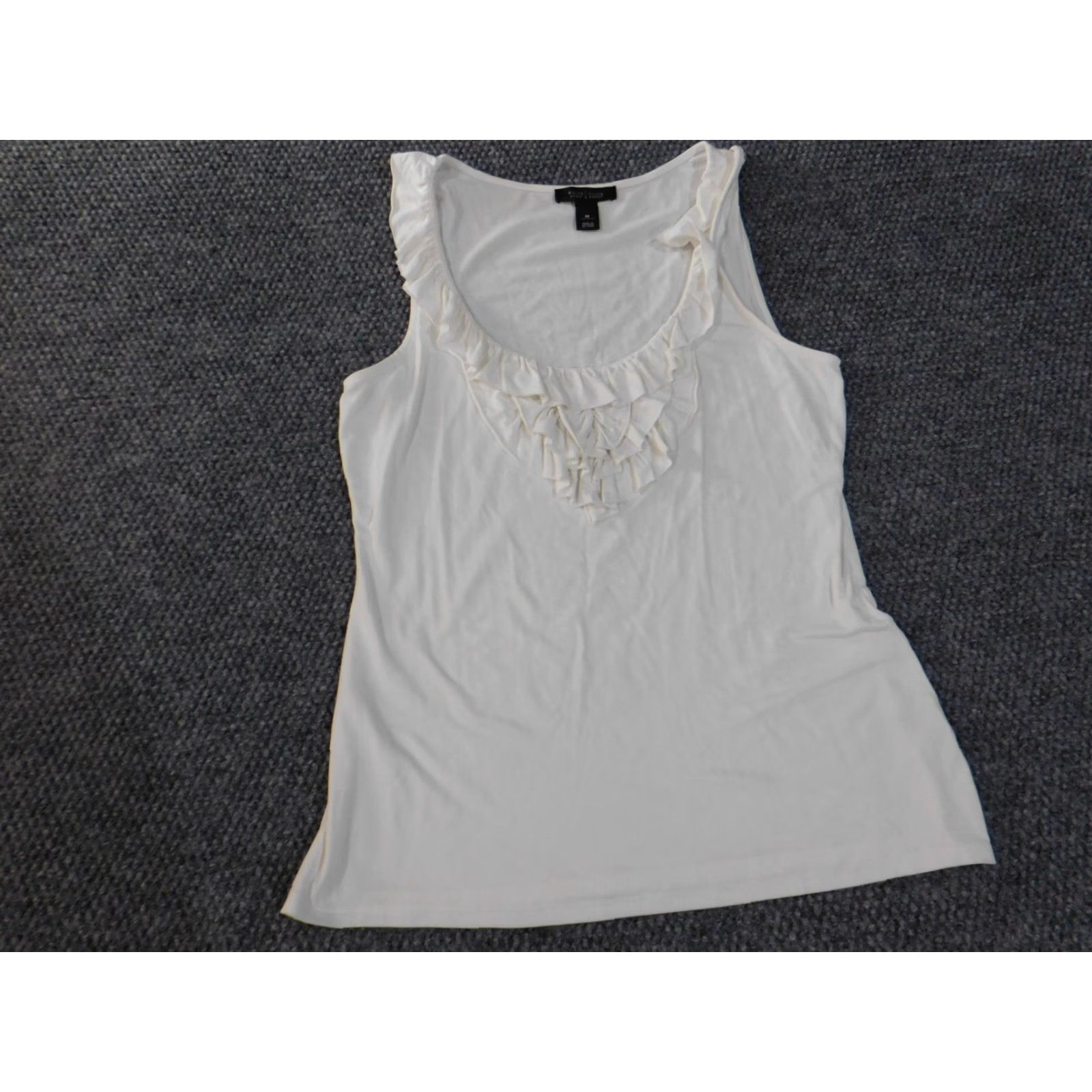 White House Black Market White House Black Market Blouse Shirt Womens Sleeveless Medium White Stretch Rayon Casual Basic Round Neck Pullover Size M / US 6-8 / IT 42-44 - 3 Thumbnail