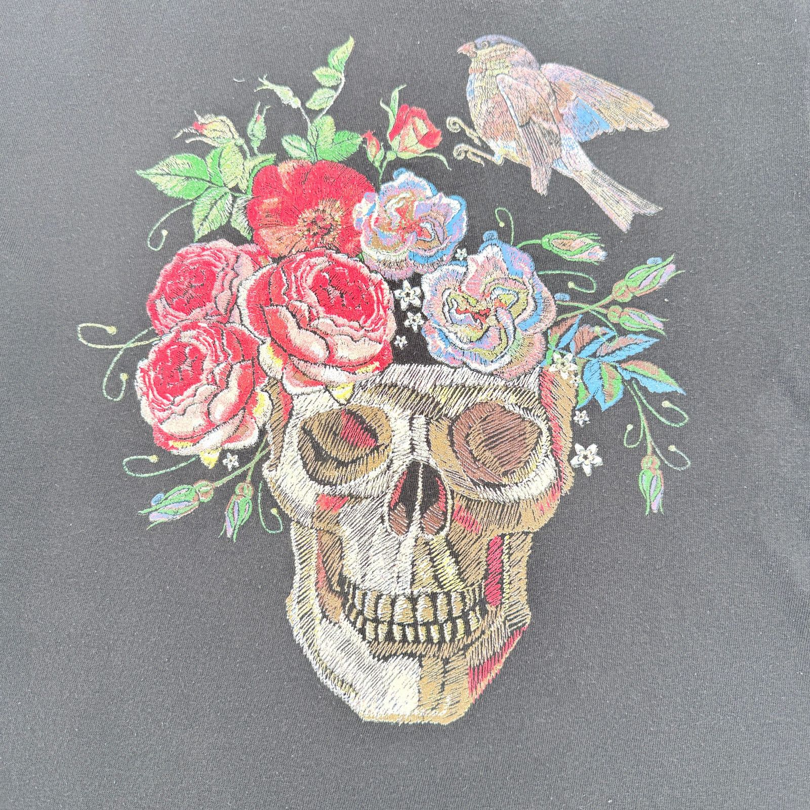 Delta Delta Floral Skull Bird Graphic T-Shirt Black Large Size US L / EU 52-54 / 3 - 5 Thumbnail