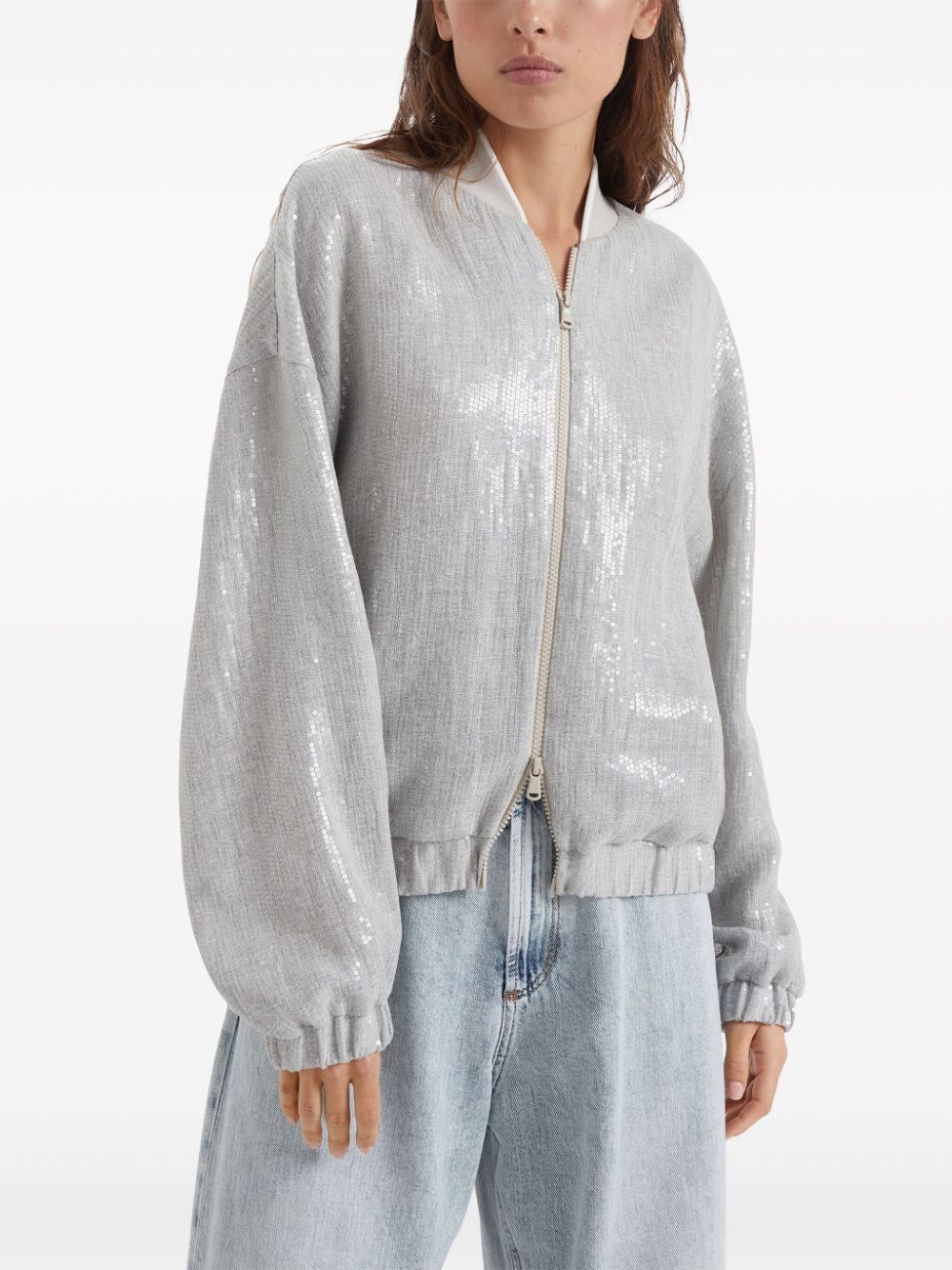 Brunello Cucinelli o1la1rc1a0425 Cardigan Sweatshirt in Silver Size M / US 6-8 / IT 42-44 - 2 Thumbnail