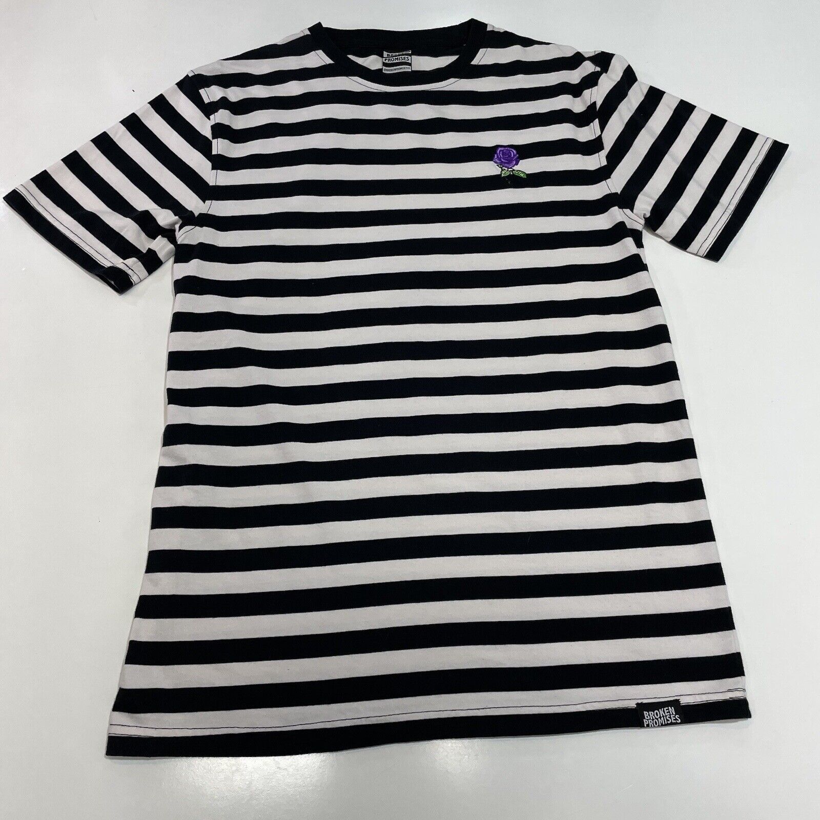 Broken Promises Co. Broken Promises Mens T-shirt Purple Rose Black/White Striped Size US M / EU 48-50 / 2 - 5 Thumbnail